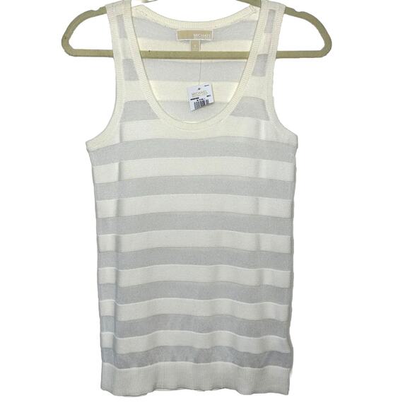 NWT Michael Kors Cream and Sheer Stripes Sleeveless Deep Scoop Neck Tank Top SM - Picture 1 of 12